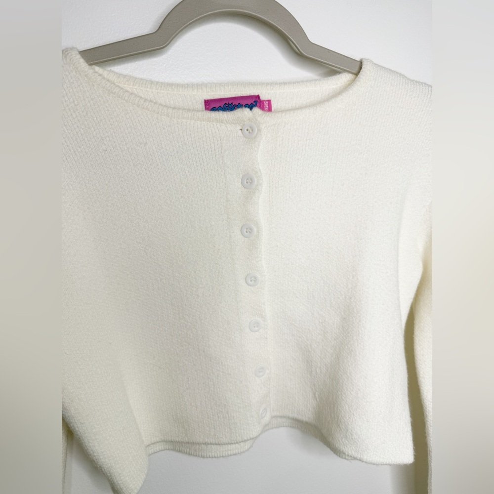EDIKTED Cream Cropped Long Sleeve Cardigan Size XS Small - Picture 3 of 6